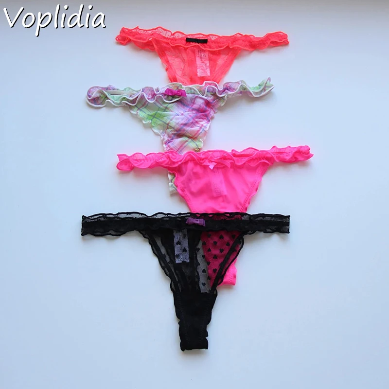 Voplidia Underwear Women's Panties Plus Size Bow Sexy Lingerie Thongs G String Lace T back Seamless String G string tanga PM041