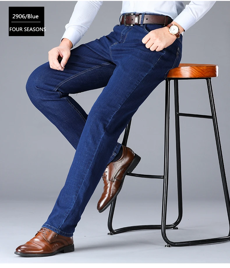 Men Fashion Winter Jeans Casual Loose Straight Business Denim Pants Stretch Thick Velvet Warm Jeans Male Fleece Trousers