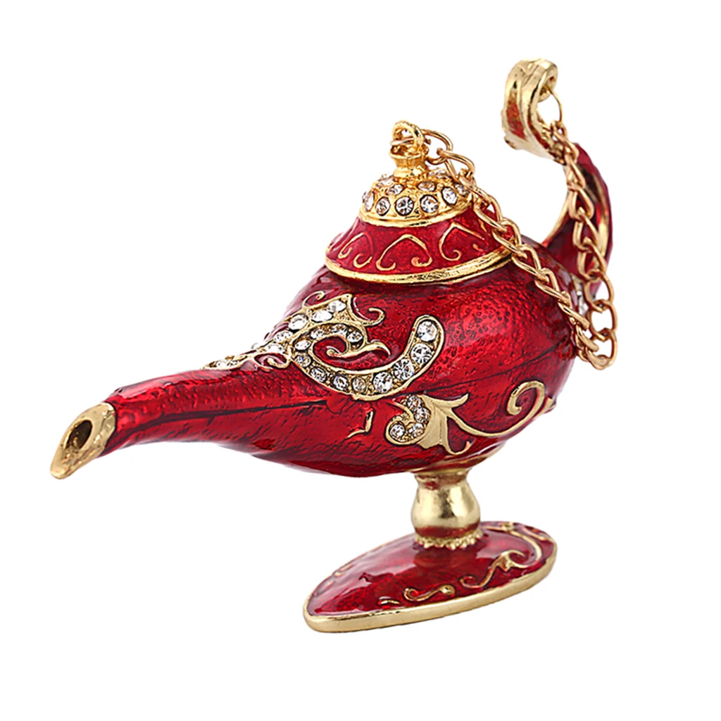 

Hand Painted Enamel Red Teapot Decorative Hinged Jewelry Trinkets Box Case