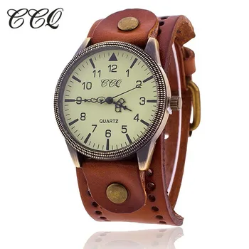 

CCQ Brand Vintage Cow Leather Bracelet Watch Casual Men Wristwatches Luxury Quartz Watch Relogio Masculino Clock Hours