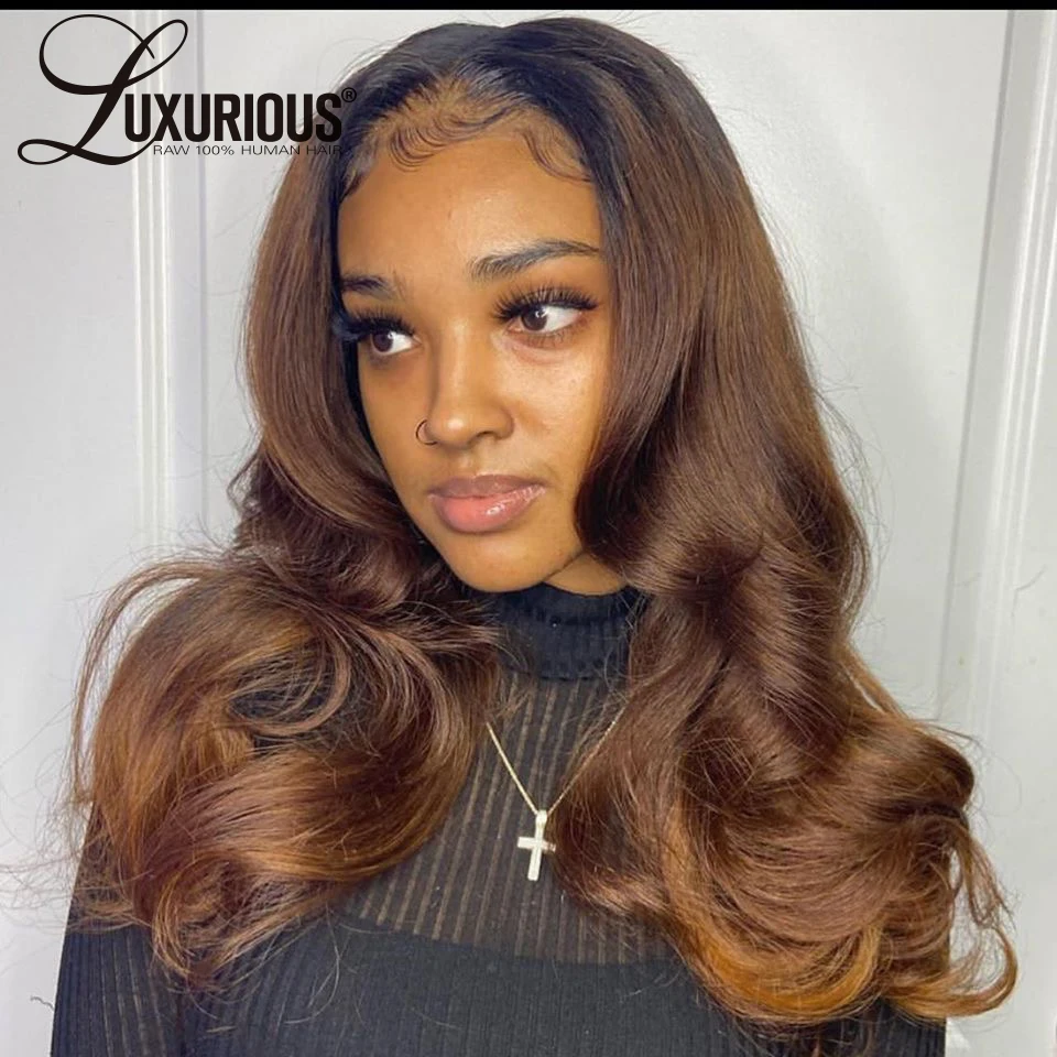 150% Density 13x6 Loose Wave Brown Lace Front Human Hair Wigs Brazilian Color Wig Closure Pre Plucked | Шиньоны и парики