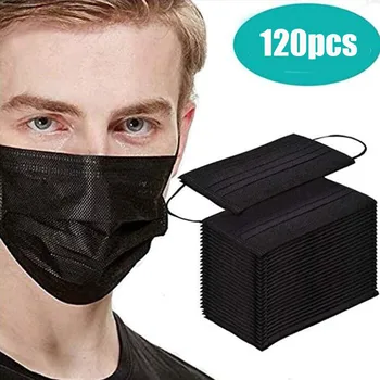 

120 Pcs Black Disposable Mouth Mask Non-woven 3-layer Filter Face Mask Mouth-muffle Dust Proof Adult Mouth Masks Mascarillas Lot