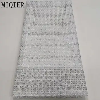 

MIQIER High Quality African nigerian tulle Lace Fabric Swiss Cotton Embroidery guipure lace fabric With Beads Stone dress