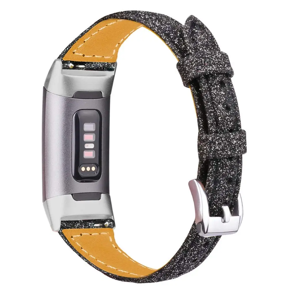 Блестящие тонкие полосы для Fitbit Charge 3 для мужчин и женщин, замените Мужские t Узкие Цветные Кожаные полосы + металлический ремешок на
