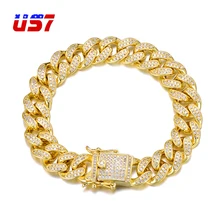 US7 хип-хоп позолоченные/Серебристые кубинские цепочки, браслет с микро камнями CZ длиной 7/8 дюйма, мужские ювелирные изделия в стиле рок