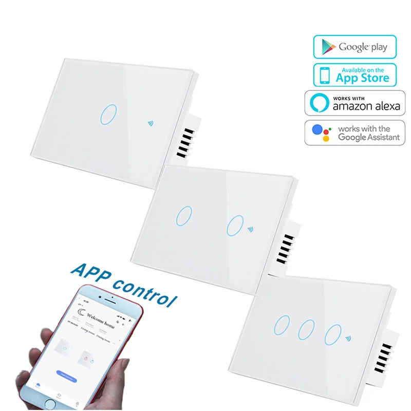 

Support APP smart life remote control WIFI smart touch switch American standard 1 \ 2 \ 3gang light switch AC110V220V interrupte