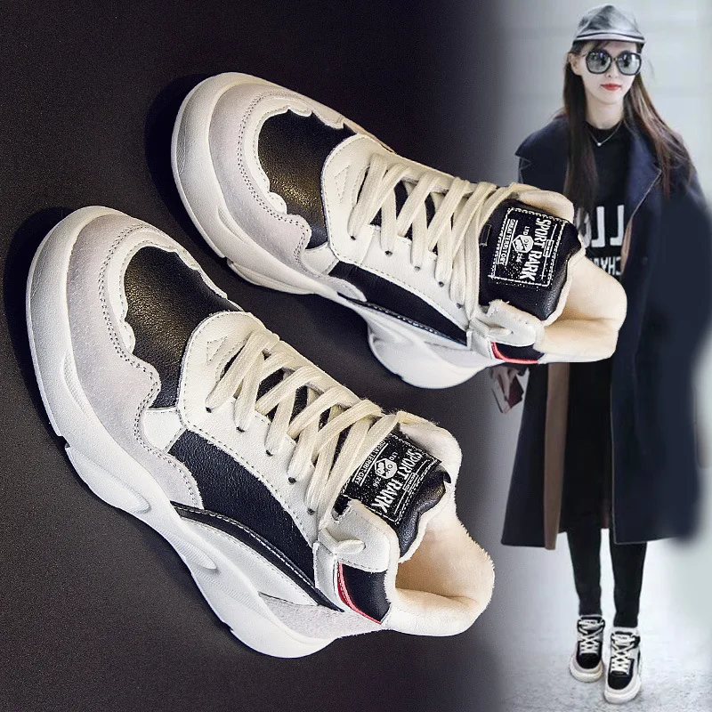 

Hight-top WOMEN'S Shoes 2019 New Style Autumn & Winter Cotton-padded Shoes plus Velvet Winter Autumn MacBook Dad INS Sports Vers