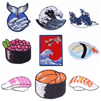 

Embroidered Patch Japanese Wave/Sushi Patch On Clothes Iron On Patches For Clothing Whale Patch Sew On Garment Apparel Accessory