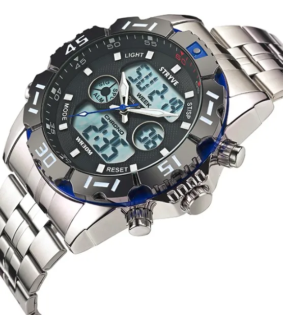 silver blue Stryve Для мужчин s часы лучший бренд класса люкс кварцевые часы спортивные часы светодиодный Нержавеющая сталь Militare выпущена под наручные Для мужчин подарки Водонепроницаемый часы 8011 - Цвет: silver blue