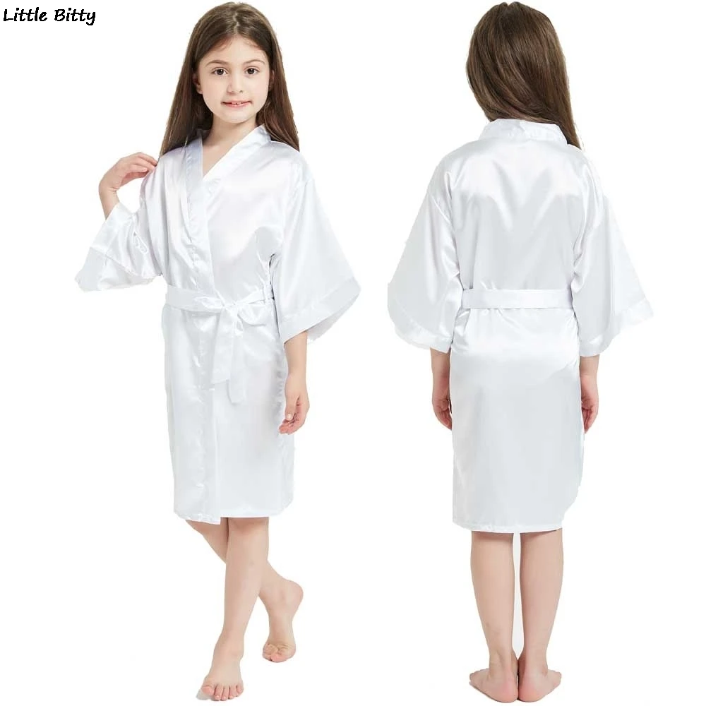Wedding Party Robes for Girls Children Satin Pajamas Teen Girls Sleepwear Bathrobes for Children Silk Kimono Bathrobes Kids