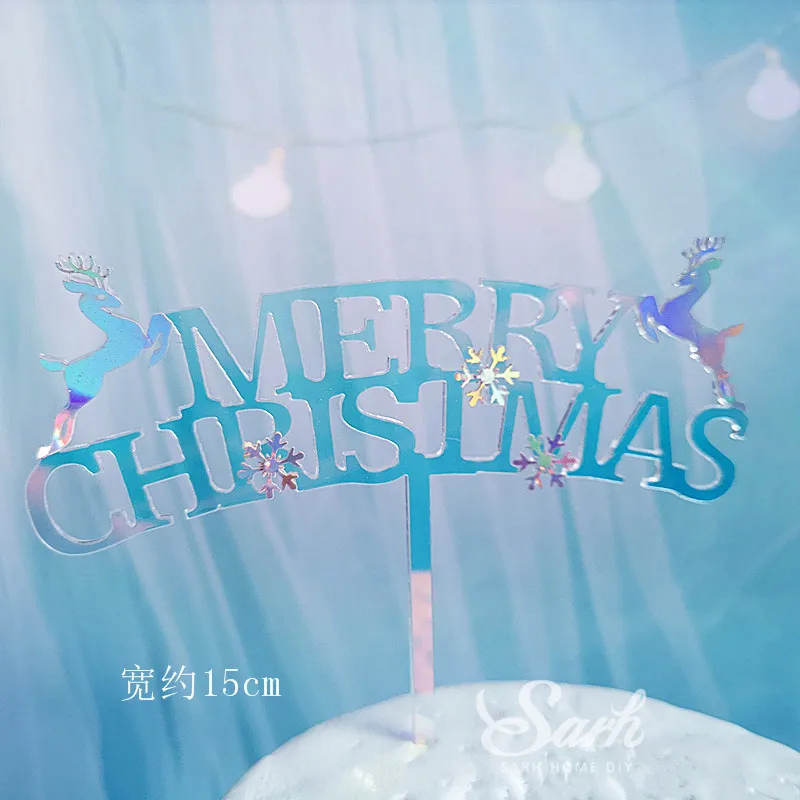 2pc laser christmas Веселые Рождественские елки, лось, акриловая Снежинка, топперы для торта, рога, год, детские рождественские украшения, принадлежности для выпечки, подарки для любви - Цвет: 2pc laser christmas