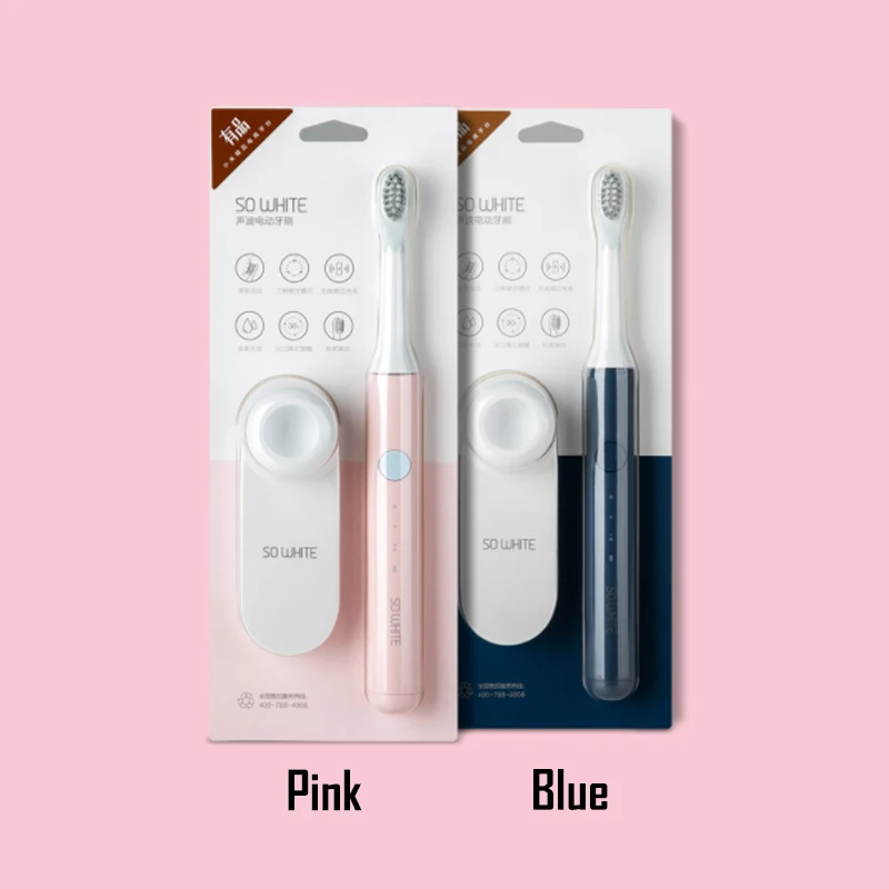 XIAOMI MIJIA SO WHITE EX3 звуковая электрическая зубная щетка DuPont щетка Ультра звуковая отбеливающая очиститель зубов водонепроницаемые зубные щетки для взрослых - Цвет: PinkNBlue