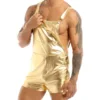 Mens Shiny Metallic Bib Overall Suspender Shorts Jazz Hip Hop Leotard Dance Costumes Shoulder Straps Jumpsuit Suspender Romper 4