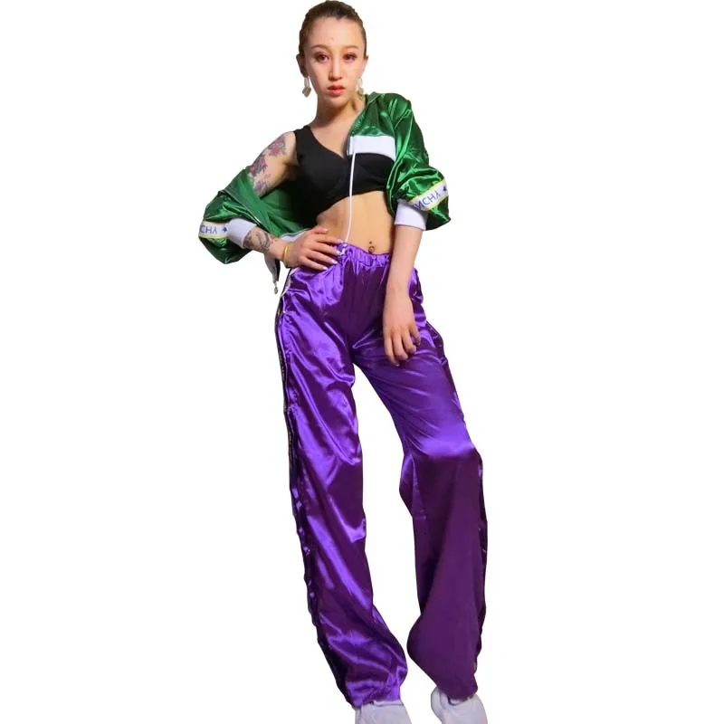 Hip Hop Dance Stage Dance Costume For Singer Jazz Dance Costumes Purple Cheerleading Costume Bar DJ Performance Nightclub DJ DS (2)