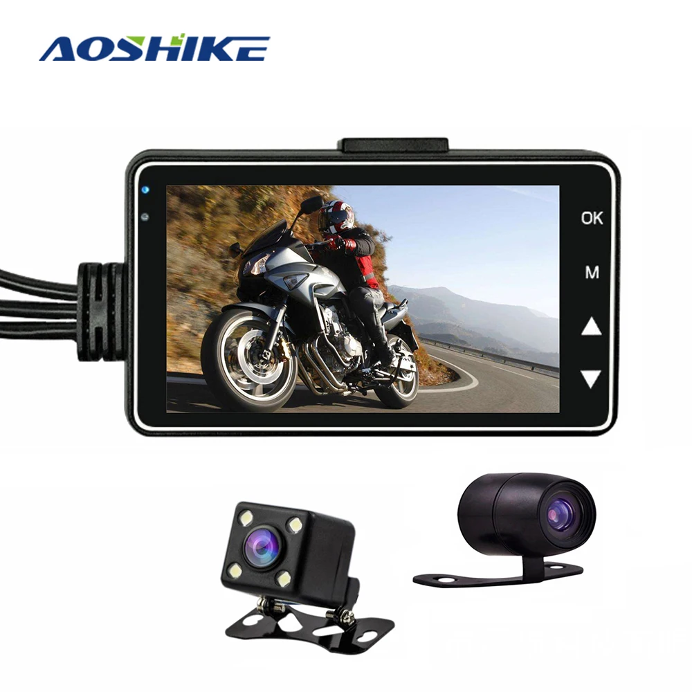 AOSHIKE HD мотоцикл двойная камера DVR двигатель видеорегистратор Водонепроницаемый