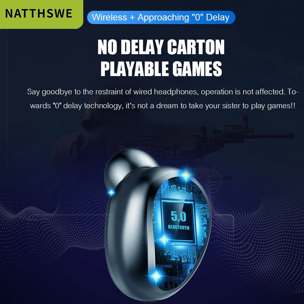 NATTHSWE Bluetooth V5 0 Earphone Wireless Earphones Stereo Sport Wireless Headphones Earbuds headset Power For iPhone x huawei
