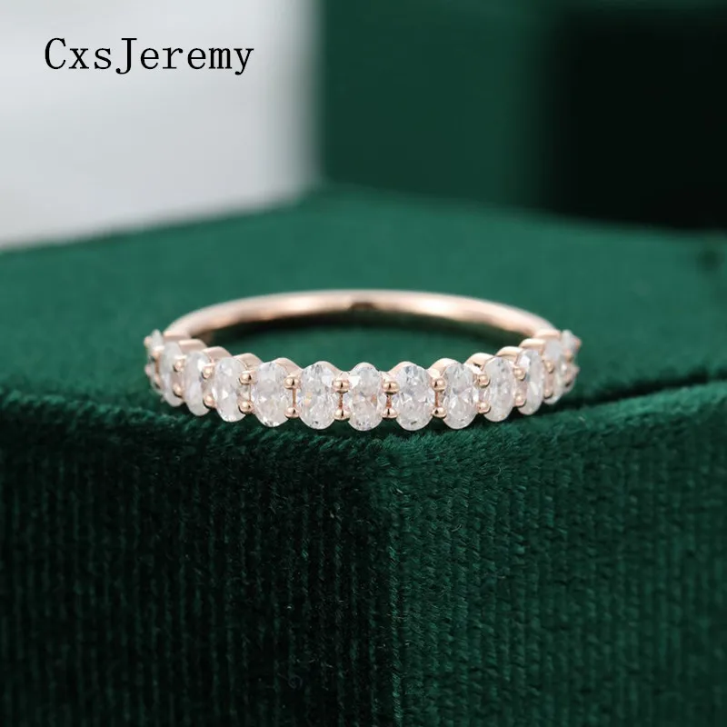 

CxsJeremy 14K Au585 Rose Gold Moissanite Diamond Ring Oval Cut 2*3mm moissanite Stack Half Eternity Wedding Band for Women Gift
