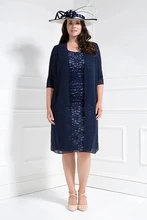 Navy Blue Mother Of The Bride Dresses Sheath Knee Length Lace With Jacket Plus Size Short Groom Mother Dresses For Wedding