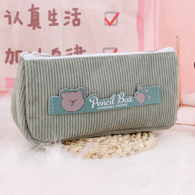 Estuches de pana capacidad lápices, bolsas escolares, caja de bolígrafos de oso bonito, papelería Kawaii, suministros escolares|Estuches escolares| - AliExpress