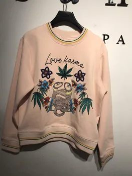 

17 Summer 12 Color Double Head Snake Heavy Industry Embroidery Pink Sweater Z629 Qing Goods