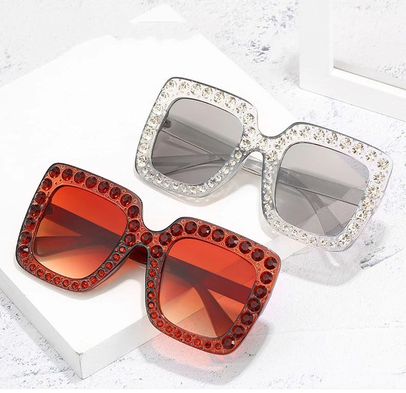 Crystal Square Diamond Sunglasses Women Oversized Rhinestones Sun Glasses Female Mirror Fashion Purple Blue Shades Eyeglasses purple sunglasses