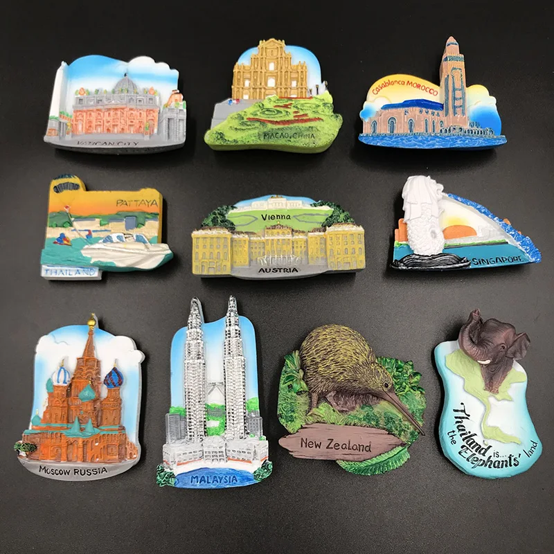 World tourism souvenir Austria Malaysia Vatican Thailand New Zealand Singapore Russia Macao Morocco fridge magnet stickers