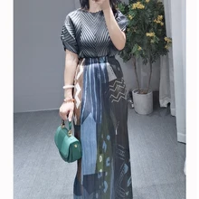 MIYAKE плиссированная юбка с принтом с разрезом сбоку модная Длинная тонкая юбка с высокой талией женские плиссированные юбки