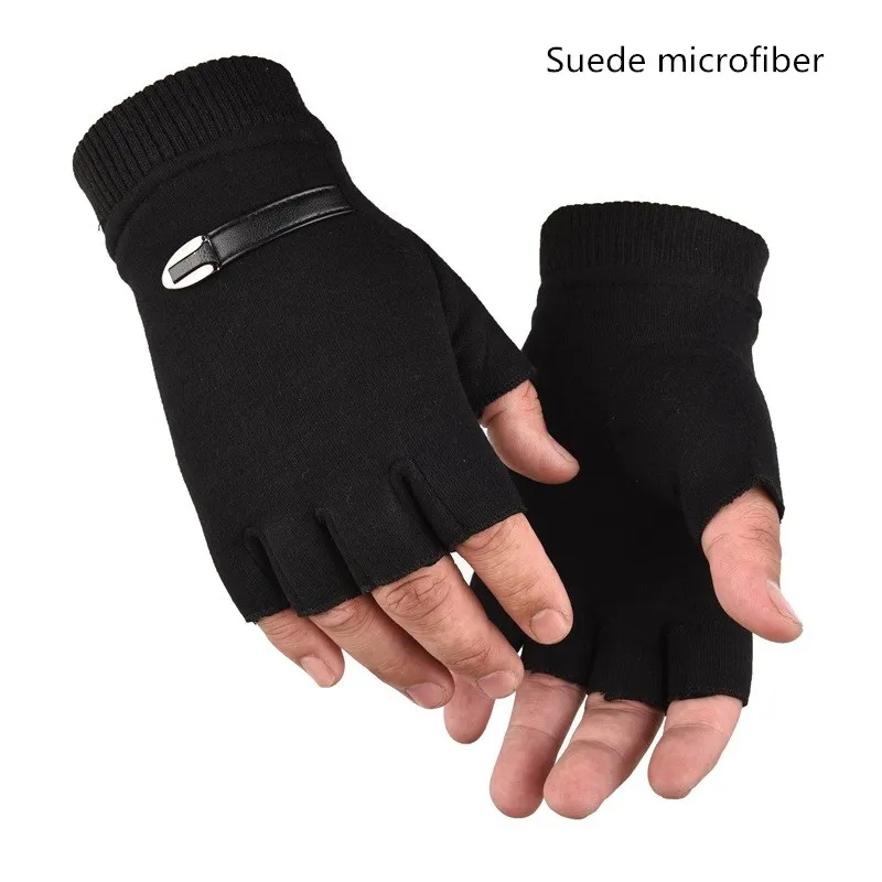 black07 Новинка, черные перчатки, перчатки без пальцев, guantes sin dedos, мужские перчатки без пальцев, guantes de cuero hombre, мужские зимние перчатки - Цвет: black07