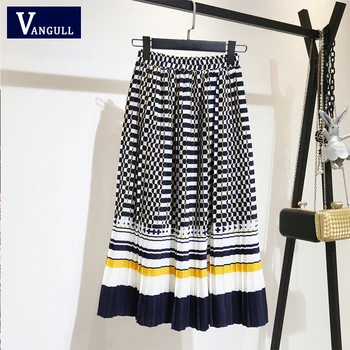 

Vangull 2020 spring Fashion New Black White Dot Contrast Color Pleated Elastic High Waist Skirt All-match Female's Bottoms