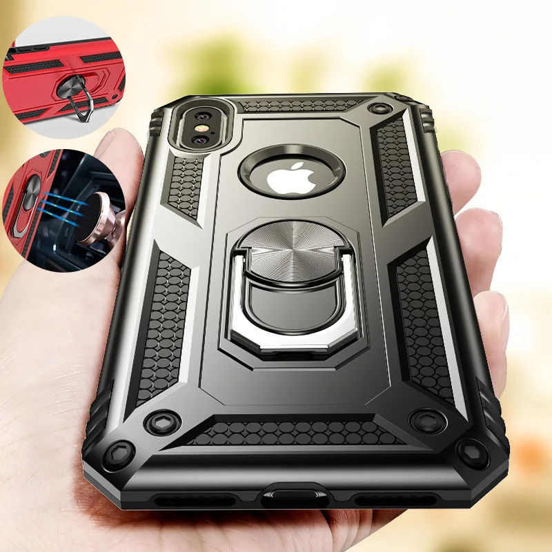 Shockproof Armor Holder Case For iPhone X XS Max XR 7 6 Cases Magnetic Ring Phone Cover For iPhone 6 6s 7 8 Plus Holder Case