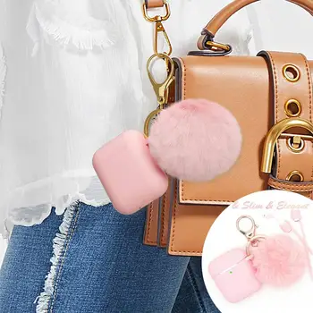 

Silicone Case Fur Ball Keychain For Airpods 1/2/3 Skin Waterproof Drop Cover Accessories Key pro Case Proof Protective Chai R2R4