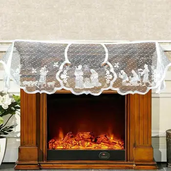 

1pc Christmas Lace Tablecloth Virgin Mary Religious Day Fireplace Cover Fashion Table Runner Furnace Cloth Home Party Supplies
