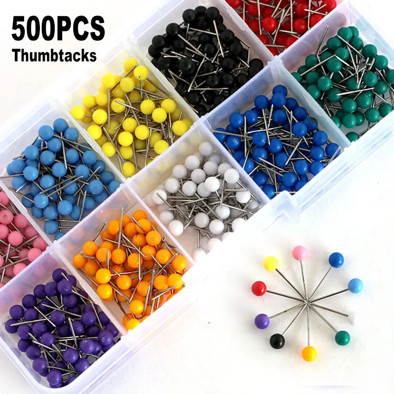 500Pcs Set Color Round Head Thumbtack Push Pins 15mm Wall Map Photos  Bulletin Board Thumb Tack Pushpin Office School Stationery