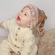 

Witch Hat Wool Pompom Ball Knitted Hat for Baby Winter Christmas Woolen Beanies Newborn Photo Props Headwear Hair Accessories