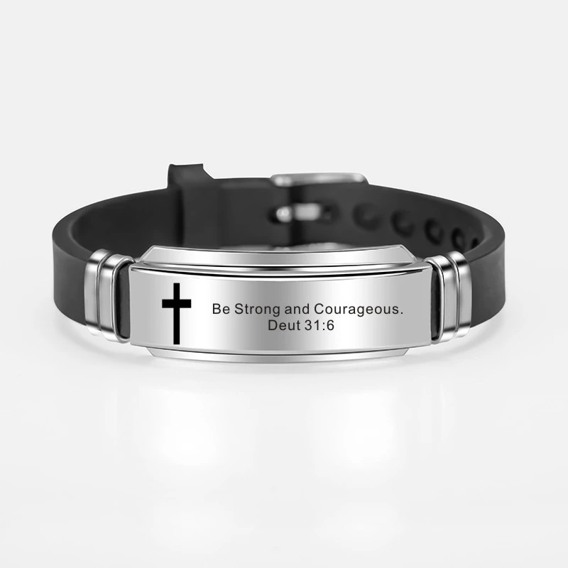 Модный Крест Иисуса Писания браслет с цитатой стих из Христианской Библии вдохновляющая вера браслеты из нержавеющей стали силиконовый браслет
