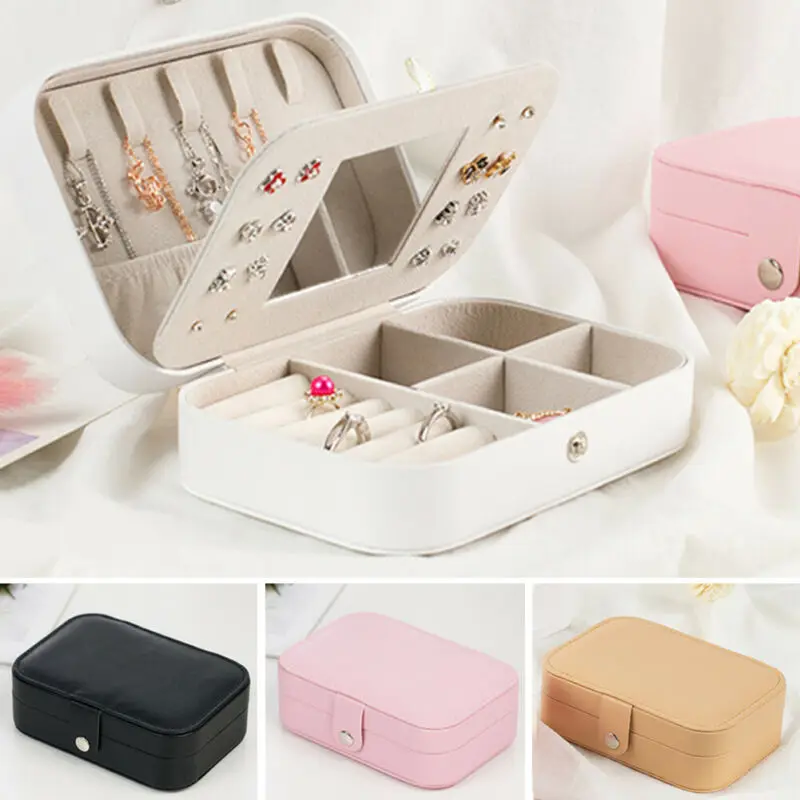 

Portable Travel Earring Ring Bracelet Jewelry Display Storage Box PU Vintage Case Organizer Flannel Tray Holder Outdoor