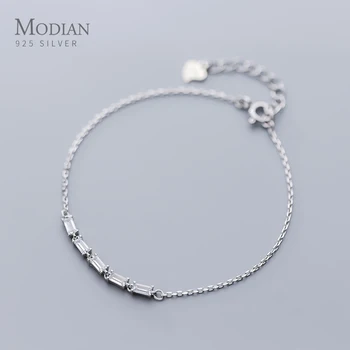 

Modian Dazzling Cube Zircon Simple Geometric Bracelet for Women Genuine 925 Sterling Silver Link Chain Bracelet Fine Jewelry