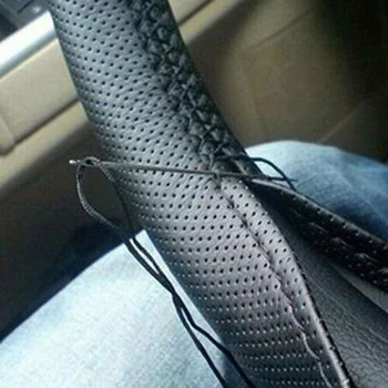 

Auto Steering Wheel Cover Interior Anti-Slip Unisex Car Black 37-38cm DIY