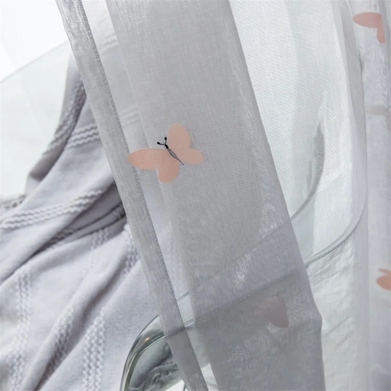 Gray Tulle Корейская 3D занавеска с вышивкой бабочки, белая марля для гостиной, спальни, комнаты принцессы, на заказ, детская комната, домашний декор, WP434#4 - Цвет: Gray Tulle