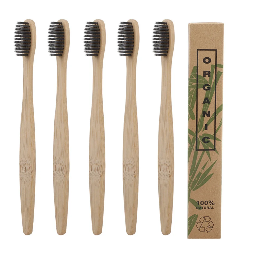 4-10pcs Bamboo charcoal bristle Toothbrush Wooden Rainbow eco-friendly Adult Toothbrush Oral Care wholesale logo customized