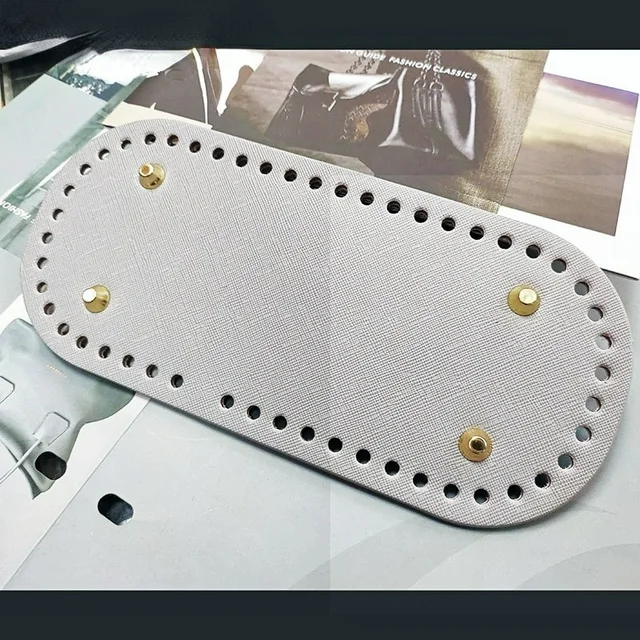 22x10cm Woven Long Bottom for Knitted Bag PU Leather Bag Accessories Handmade Bottom With 52Holes DIY Crochet Bag Bottom dark gray