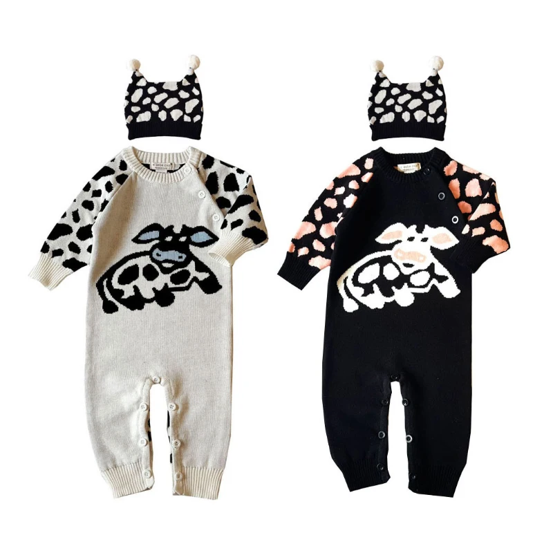 

newborn romper winter baby clothes infant clothing new year costume for boy with and without hat cow pattern leopard back