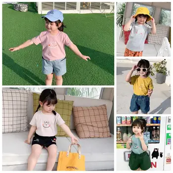 

2020 Spring And Summer New Middle And Small Children Korean Version Of The Wool Drawstring Loose Printing Wild T-shirt