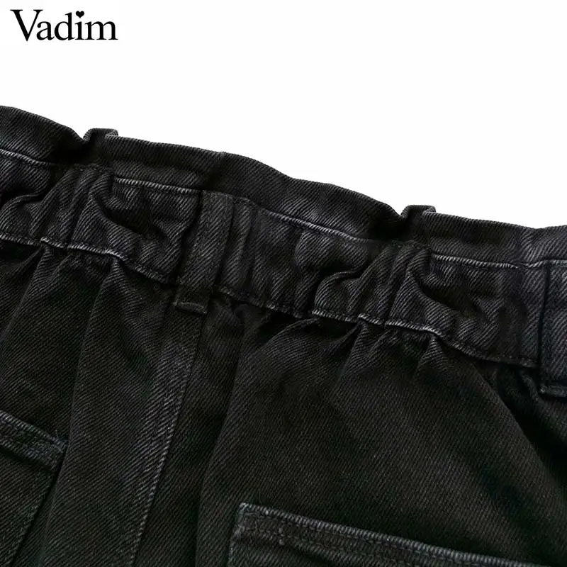Женское элегантное платье vadim basic denim Джинсы paperbag с эластичным поясом и карманами на молнии женские повседневные брюки mujer KB198