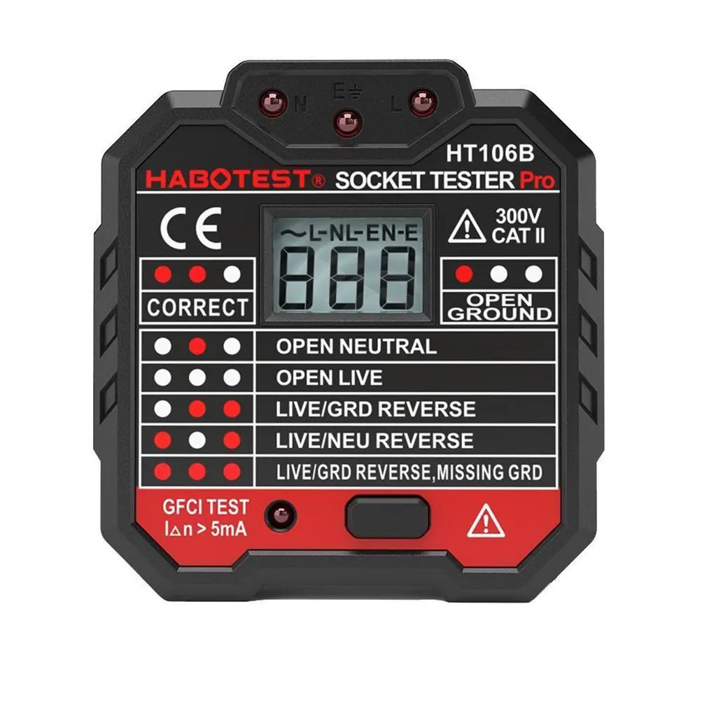

HT106B HT106D HT106E Digital Display Socket Tester Plug Polarity Phase Check detector Voltage Test Multi-function Electroscope