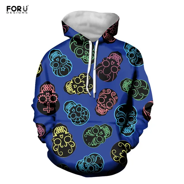 FORUDESIGNS цветной женский спортивный костюм с принтом в виде черепа, Зимние удобные толстовки с капюшоном и длинными рукавами - Цвет: HMF897Z72W