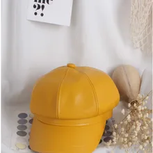 Восьмиугольная кепка для женщин и От 5 до 8 лет, Детская осенняя универсальная одноцветная Кепка из искусственной кожи на плоской подошве, Повседневные шапки для мальчиков и девочек