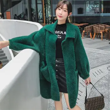 

Women 2020 Autumn Winter Long Sleeve Knitted Cardigan Female Imitation Cashmere Sweater Coat Ladies Knit Faux Mohair Jacket N223