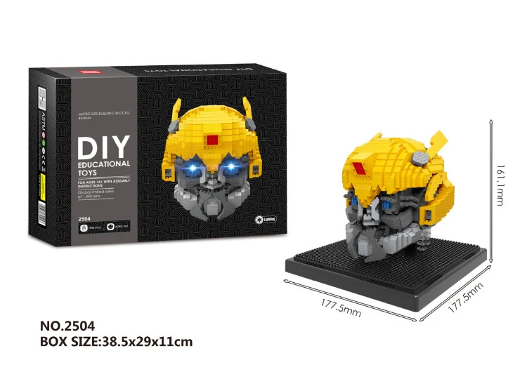 Hot super Transformation robot war head image model nanobrick Bumble bee micro diamond building block toy with light collection