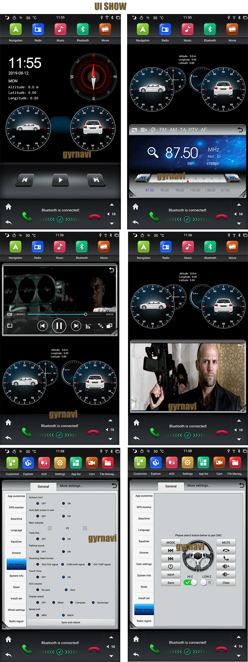 Top IPS 12.8"  Rotation PX6 Tesla Style android 8.1 double 2 din Rotatable car universal gps multimedia radio No DVD player wifi usb 19